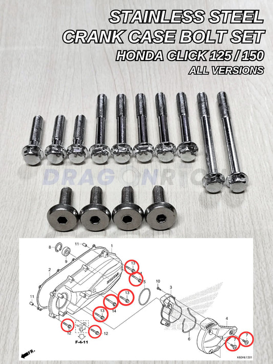 CLICK 125/150i Crank Case Bolt Set CVT Stainless Bolts Steel Chrome Allen Replacement Bolt Set HONDA CLICK 125/150